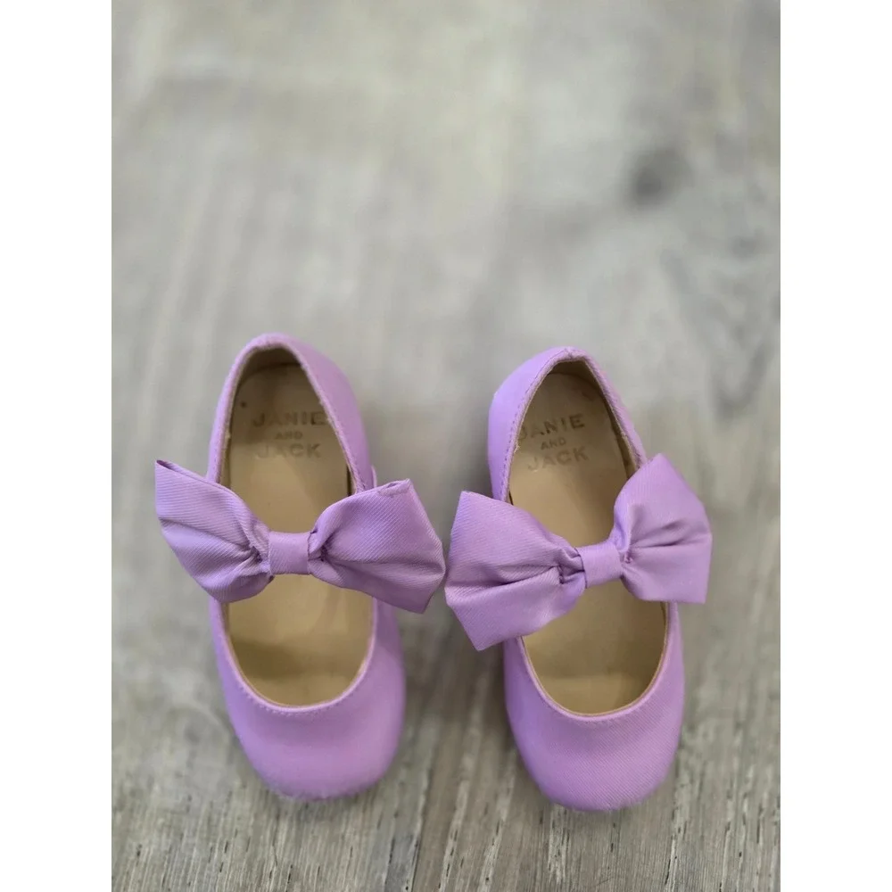 Janie and Jack Girls Lavender Purple Bow Mary Jane Dress Shoes Flats Baby Sz 5us